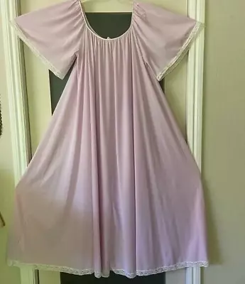 Vintage Lucie Ann Orchid Pink Long Nightgown Lace Flutter Sleeve S M L • $39.99