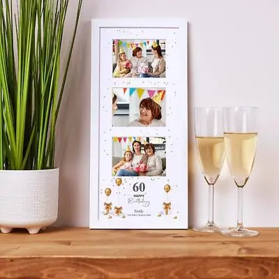 Personalised 60th Birthday Triple Photo Frame With Presents C17-12 • £17.99