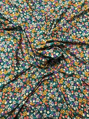 SOFT COTTON VISCOSE FLORAL DRESS FABRIC Pakistani Linen Green/Multi PER METRE B1 • £3.69