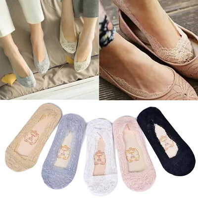 5Pair Anti-slip Women Ladies Footsies Skin Shoe Liners Invisible Thin Lace Socks • £4.29