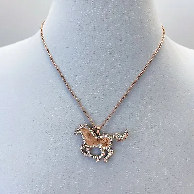 Copper Finish AB Rhinestones Country Farm Animal Horse Mustang Pendant Necklace • $9.99