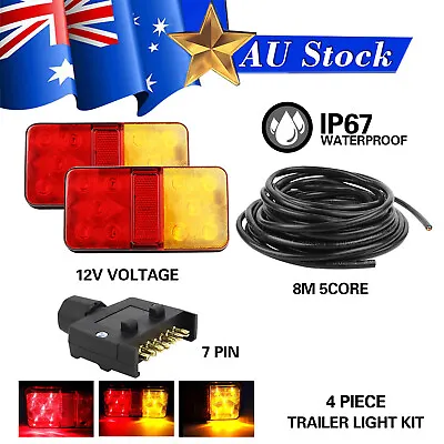 LED Trailer Tail Light Kit Pair Plug 8m 5 Core Wire Caravan Ute 7 Pin Flat Set • $36.99