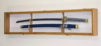 Sword Display Case Oak White Saber USMC NCO Navy Katana Blade Wood Wall Cabinet • $209.30