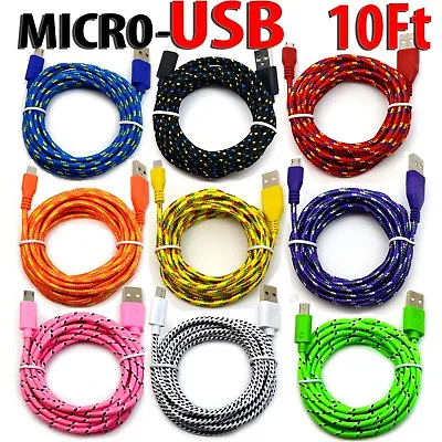 10' Foot Micro USB 2.0 Cable For Android Phones Charging Sync Charger Cord Lot • $31.99