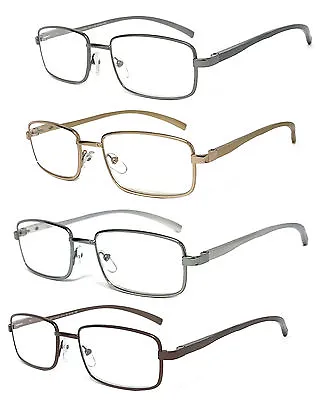 Premium Quality Retro Rectangle Metal Frame Reading Glasses Spring Hinge Temple • $10.95