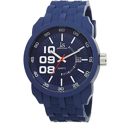  Men's Joshua & Sons JS63BU Quartz Date Blue Silicone Strap Pin Buckle Watch • $40.16