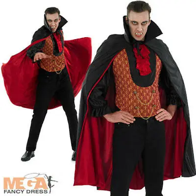 Count Dracula Mens Fancy Dress Halloween Vampire Adults Costume Outfit With Cape • £24.99