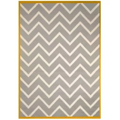 Modern Grey Yellow Chevron Rug Silver Ochre Zig Zag Living Room Rugs CLEARANCE • £20.95