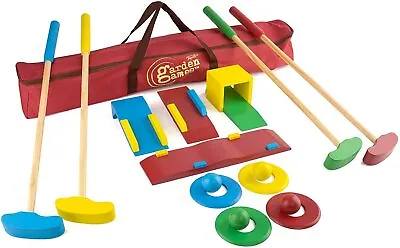 Crazy Golf Kids Wooden Toy Playset Garden Game Mini Golf Set Putters & 4 Balls • £31.95