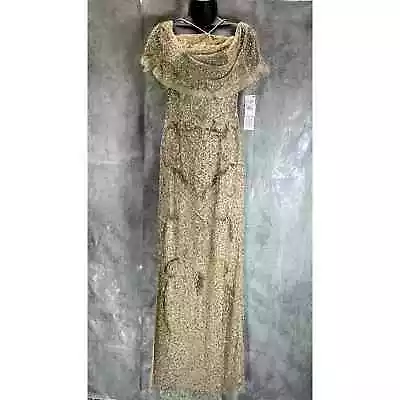 AIDAN MATTOX Women's Light Gold Cold-Shoulder Beaded Embellished Side-Slit Gown • $100