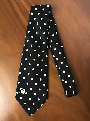 VTG Pierre Cardin Mens Black Cream Polka Dot 100% Silk Necktie Signature RARE! • $49.99