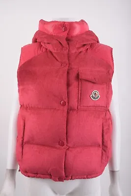 Moncler Womans Eau Gilet Pink Corduroy Down Quilted Vest Sz 2 US Medium NWT • $999