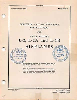 1944 L-2 Erection & Maintenance Instructions World War II Book Flight Manual -CD • $26.49