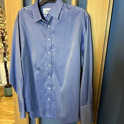 CHARLES TYRWHITT Formal Shirt 17 1/2 Classic Fit NON IRON Blue Double Cuff • £10