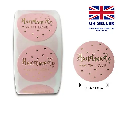100PCS Handmade With Love Stickers Round Self-adhesive Label For Baking Gift Bag • £1.98