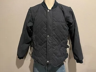 Men's MOUNTAIN HORSE Navy Blue Quilted Riding Jacket W/ Removable Sleeves Size S • $34.99