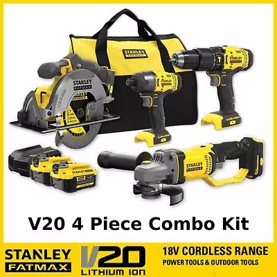 Stanley FatMax V20 18V Combo Kit 4 Piece SFMCK469M2-XE Drill Driver Saw Grinder • $475