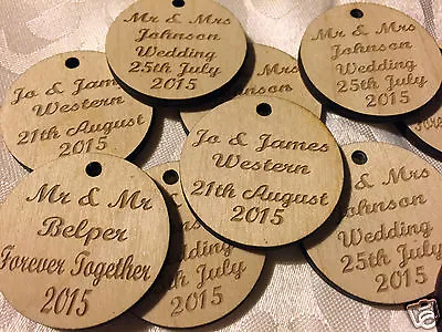 £3.99 • Buy Personalised Engraved Wooden Tags 4cm Table Decorations Wedding Favours Or Party