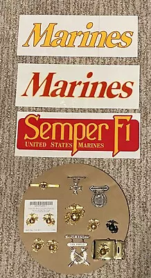 HUGE LOT USMC Marine Corps Cap Badge Insignia Screw Back Pins Stickers Etc. • $19.99