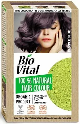 £10.95 • Buy BIO VITAL 100% Natural Hair Dye Color PURPLE BLUE Vegan Formula Amonia FREE