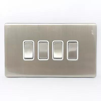 10A 4 Gang 2 Way Switch Screwless Satin Nickel Eurolite ECSN4SW SNW • £5.99