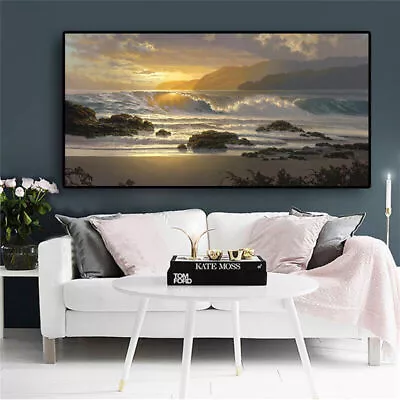 Sunset Beach Landscape Wall Art Canvas Painting Sea Wave Seascape Print Picture • $10.44