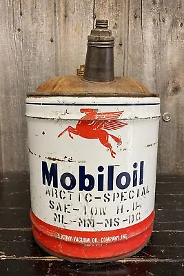 Vintage Mobil Oil Arctic Special Motor Oil 5 Gal Can W/ Red Pegasus Advertising • $125