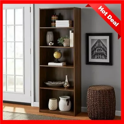 71  Tall Adjustable 5-Shelf Wood Bookcase Storage Shelving Book Wide Bookshelf • $78.50