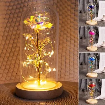 $22.08 • Buy Light Up Rose Artificial Rose Flowers Flower In Glass Dome Valentines Day Gift