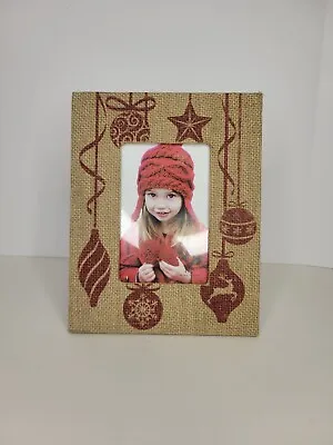 Holiday Burlap Picture Frame W/ Red Christmas Designs For A 4  X 6  Picture • $19.95