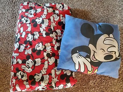 Handmade Homemade Mickey Mouse Bed Quilt Blanket Throw 56x78  And Pillow 18x20  • $23