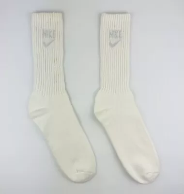 Vintage Nike SILVER Logo Tube Socks 80s 90s Swoosh Spell Out Crew Men’s Sz 10-13 • $30