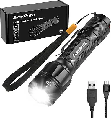 EverBrite LED Tactical Flashlight Rechargeable High Lumens With Lanyard & Clip • $24.99