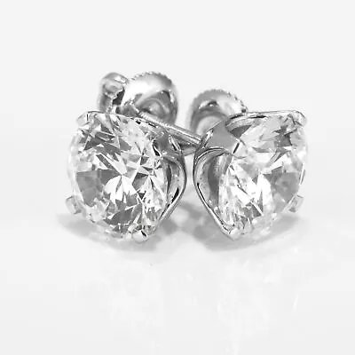 2 1/2 Carat Solitaire Diamond Stud Earrings Round Cut G/SI2-I1 18K White Gold • $2668.17