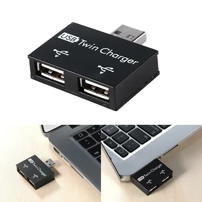 USB 2.0 Male To Twin Charger Dual 2 Port USB Splitter Hub Adapter Converter • £4.21