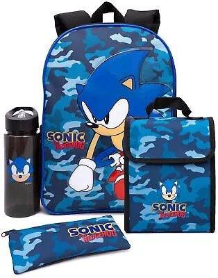 Sonic The Hedgehog Backpack Set Kids 4 Piece Camo Lunch Box Water Bottle • £30.95