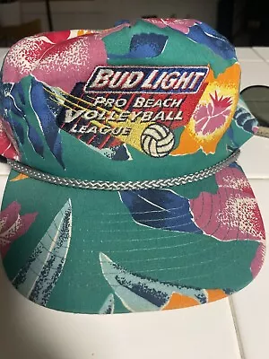 Vtg Bud Light Pro Volleyball Hawaiian Floral Print Snapback Trucker Rope Hat • $29.95