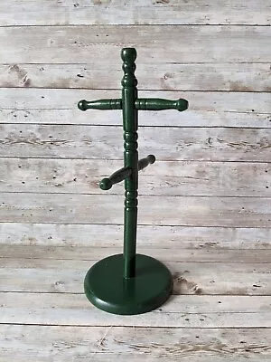 Vintage Retro Wooden Mug Tree Holder Organizer For 4 Coffee Cups Green Painted • $24