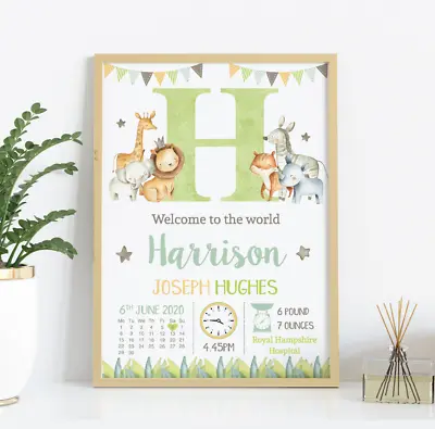 Personalised Jungle Baby Print • New Baby Gift • Jungle Theme Nursery A4 A3 • £10.39
