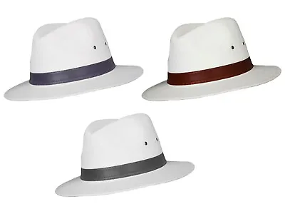 Classic 100% Cotton Fedora Panama Sun Summer Beach Holiday Hat Faux Leather Band • £13.99