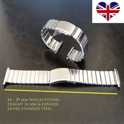 Mens Stainless Steel Silver Watch Straps Bracelets Flexi Expanding 16-20mm Strap • £9.95