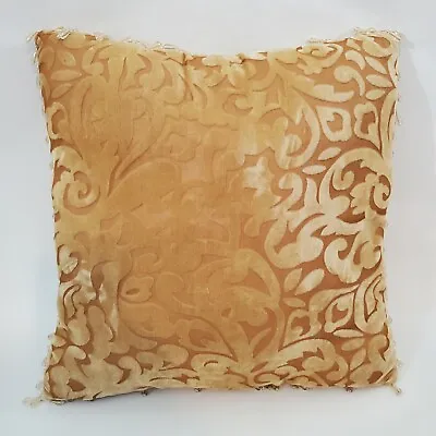 $12.60 • Buy Vintage Retro Pillow Orange Gold Damask Velvet Sheer/ Glass Bead Tassels GROOVY!