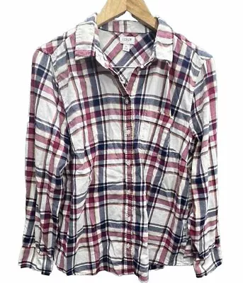 J Crew Boy Fit Roomy Womens Size XL Light Flannel Plaid Button Down Shirt A6-373 • $17.50