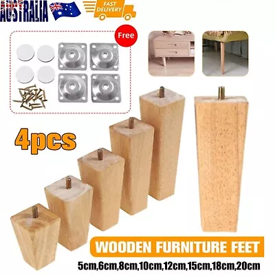 $35 • Buy 4Pcs Wooden Furniture Legs + Pads Turned Feet Lounge Couch Sofa Cabinet Raw