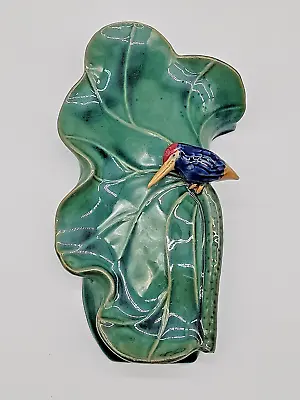 Large Vintage Ceramic Majolica Lotus Leaf Kingfisher Wall Pocket Vase • $59.99