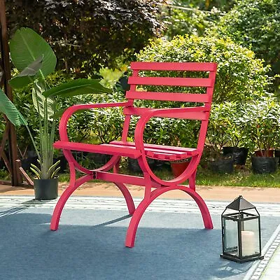 PHI VILLA Bright Red Patio Garden Small Bench Chair For Outdoor Lawn Balcony • $71.99