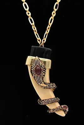 Roberto Cavalli H&M Necklace Pendant Snake Horn Cabochon Gold RARE Signed Bin8 • $151.96