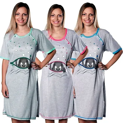 Maternity Women's Nightshirt Nursing Nightdress Pregnancy Breastfeeding Nightie • £8.99