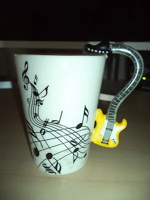 Creative Music Style Guitar Ceramic Mug Coffee Tea Cup W/Yellow Guitar Handle • $7.99