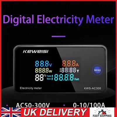 6in1 Color Display AC 50-300V Digital Electricity Energy Meter Ammeter Voltmeter • £11.80